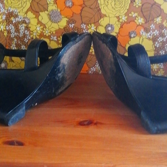 COACH Black Leather wedge heels open SANDALS 8 B - Picture 5 of 5